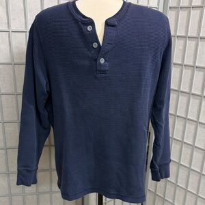 Denver Hayes Navy Waffle Henley Long-Sleeve Shirt, Size Small